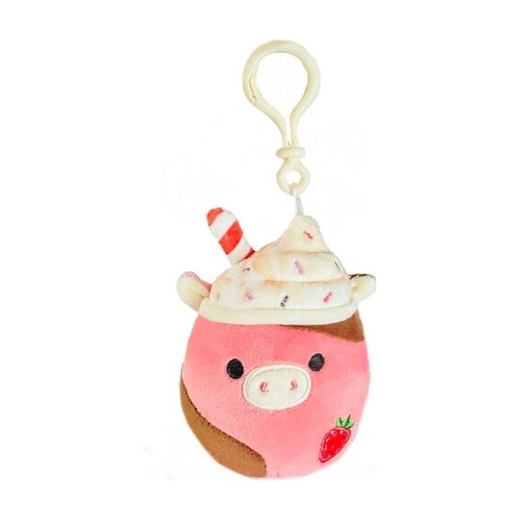 New With Tag Squishmallow 3.5" Rishi‎ The Strawberry Milkshake Cow Plush Clip - Picture 1 of 10